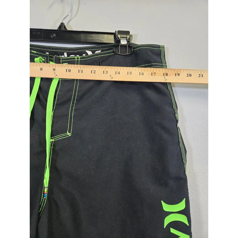 Hurley‎ Board Shorts Black Neon Green Contrast Stitch Surf Swim Trunks 34
